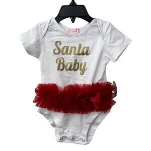 Popatu Girls White Santa Baby One Piece With Tutu 12 Months NWT